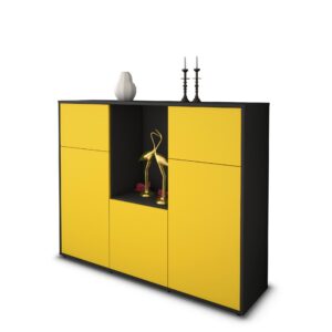 Highboard - Michelle - Design Farbakzent - Freistehend mit Push to Open 136 cm Anthrazit - Front Gelb  Bestellnummer:2030202972