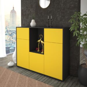 Highboard - Michelle - Design Farbakzent - Freistehend mit Push to Open 136 cm Anthrazit - Front Lila  Bestellnummer:2030202973