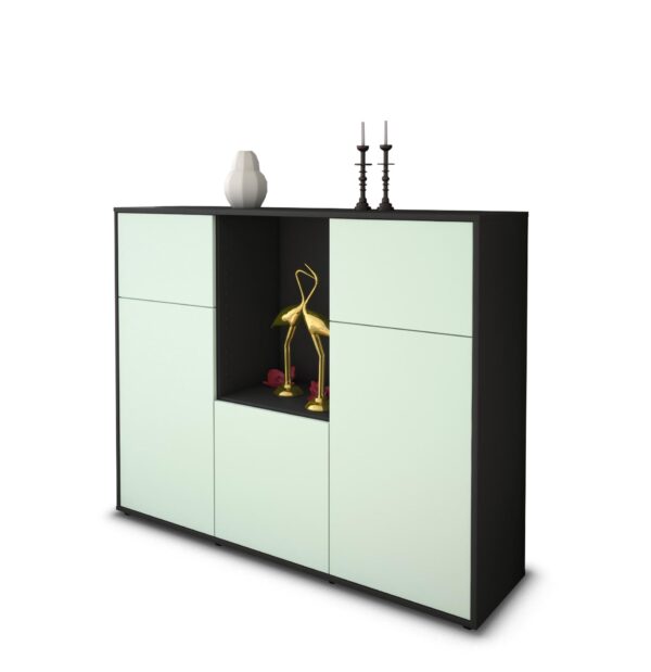 Highboard - Michelle - Design Farbakzent - Freistehend mit Push to Open 136 cm Anthrazit - Front T?rkis  Bestellnummer:2030202974