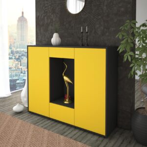 Highboard - Nova - Design Farbakzent - Freistehend mit Push to Open 136 cm Anthrazit - Front Lila  Bestellnummer:2030206237