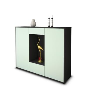 Highboard - Nova - Design Farbakzent - Freistehend mit Push to Open 136 cm Anthrazit - Front T?rkis  Bestellnummer:2030206238