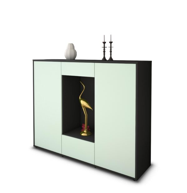 Highboard - Nova - Design Farbakzent - Freistehend mit Push to Open 136 cm Anthrazit - Front T?rkis  Bestellnummer:2030206238