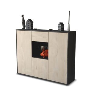 Highboard - Nuria - Design Holzdekor - Freistehend mit Push to Open 136 cm Anthrazit - Front Zeder  Bestellnummer:2030206432