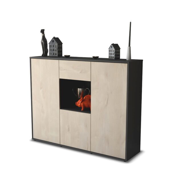 Highboard - Nuria - Design Holzdekor - Freistehend mit Push to Open 136 cm Anthrazit - Front Zeder  Bestellnummer:2030206432