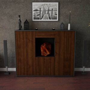 Highboard - Peppina - Design Holzdekor - Freistehend mit Push to Open 136 cm Anthrazit - Front Eiche  Bestellnummer:2030207551