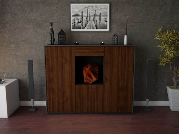 Highboard - Peppina - Design Holzdekor - Freistehend mit Push to Open 136 cm Anthrazit - Front Eiche  Bestellnummer:2030207551