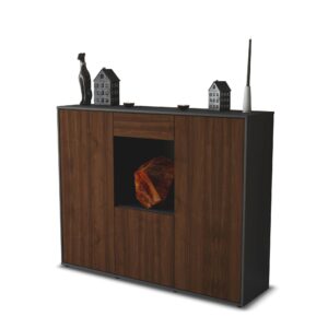 Highboard - Peppina - Design Holzdekor - Freistehend mit Push to Open 136 cm Anthrazit - Front Walnuss  Bestellnummer:2030207552