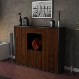 Highboard - Peppina - Design Holzdekor - Freistehend mit Push to Open 136 cm Anthrazit - Front Pinie  Bestellnummer:2030207553