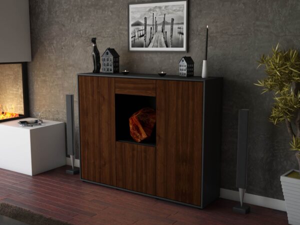 Highboard - Peppina - Design Holzdekor - Freistehend mit Push to Open 136 cm Anthrazit - Front Pinie  Bestellnummer:2030207553