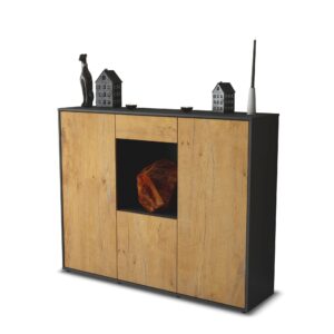 Highboard - Peppina - Design Holzdekor - Freistehend mit Push to Open 136 cm Anthrazit - Front Zeder  Bestellnummer:2030207554