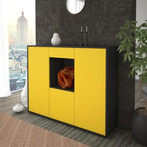 Highboard - Peppina - Design Farbakzent - Freistehend mit Push to Open 136 cm Anthrazit - Front Lila  Bestellnummer:2030207563