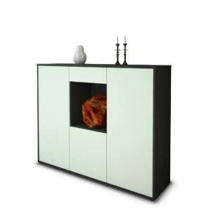 Highboard - Peppina - Design Farbakzent - Freistehend mit Push to Open 136 cm Anthrazit - Front T?rkis  Bestellnummer:2030207564