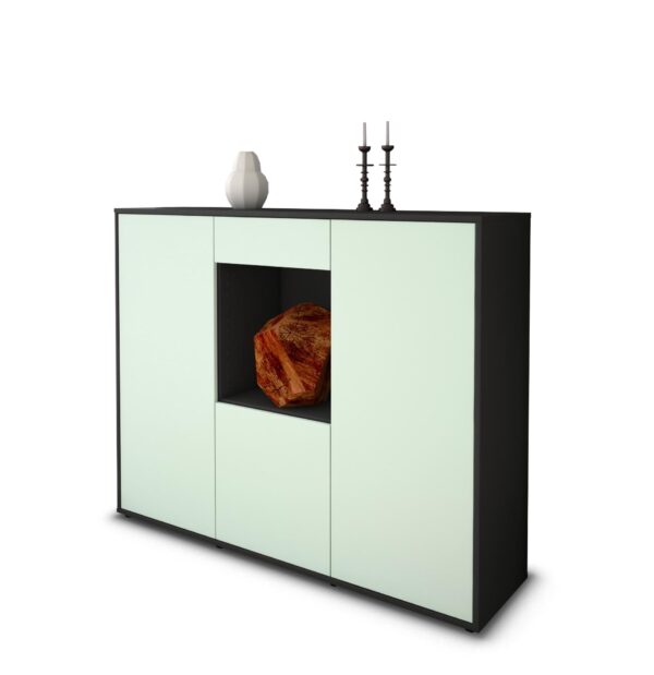 Highboard - Peppina - Design Farbakzent - Freistehend mit Push to Open 136 cm Anthrazit - Front T?rkis  Bestellnummer:2030207564