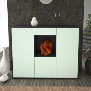 Highboard - Peppina - Design Farbakzent - Freistehend mit Push to Open 136 cm Anthrazit - Front Rot  Bestellnummer:2030207565