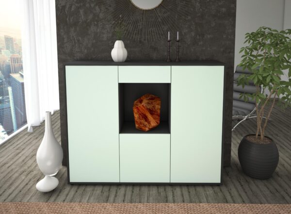 Highboard - Peppina - Design Farbakzent - Freistehend mit Push to Open 136 cm Anthrazit - Front Rot  Bestellnummer:2030207565