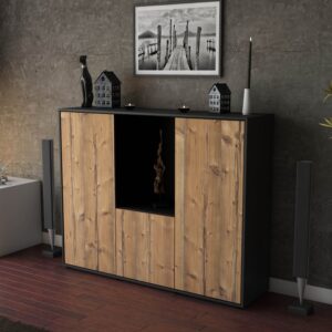 Highboard - Pia - Design Holzdekor - Freistehend mit Push to Open 136 cm Anthrazit - Front Eiche  Bestellnummer:2030207653