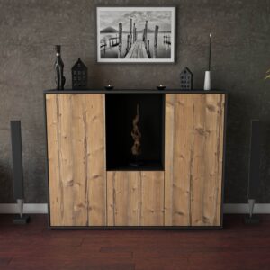 Highboard - Pia - Design Holzdekor - Freistehend mit Push to Open 136 cm Anthrazit - Front Walnuss  Bestellnummer:2030207654