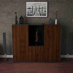 Highboard - Pia - Design Holzdekor - Freistehend mit Push to Open 136 cm Anthrazit - Front Treibholz  Bestellnummer:2030207657