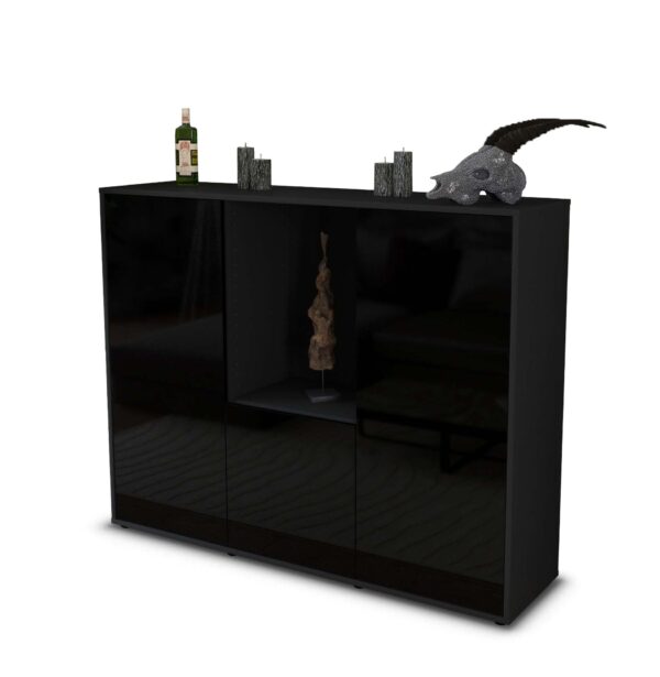 Highboard - Pia - Design Hochglanz - Freistehend mit Push to Open 136 cm Anthrazit - Front Gr?n  Bestellnummer:2030207661