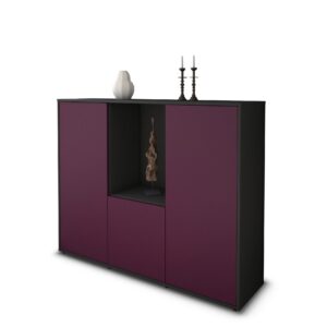 Highboard - Pia - Design Farbakzent - Freistehend mit Push to Open 136 cm Anthrazit - Front Lila  Bestellnummer:2030207665