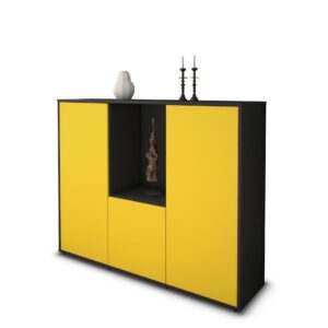 Highboard - Pia - Design Farbakzent - Freistehend mit Push to Open 136 cm Anthrazit - Front T?rkis  Bestellnummer:2030207666