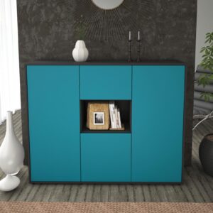 Highboard - Pippa - Design Farbakzent - Freistehend mit Push to Open 136 cm Anthrazit - Front Gelb  Bestellnummer:2030207766