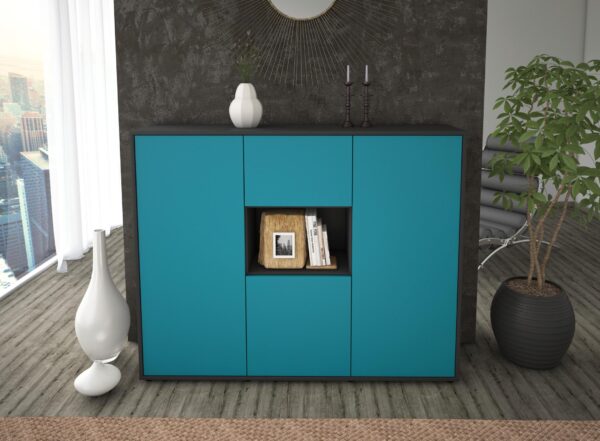 Highboard - Pippa - Design Farbakzent - Freistehend mit Push to Open 136 cm Anthrazit - Front Gelb  Bestellnummer:2030207766