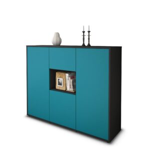 Highboard - Pippa - Design Farbakzent - Freistehend mit Push to Open 136 cm Anthrazit - Front T?rkis  Bestellnummer:2030207768