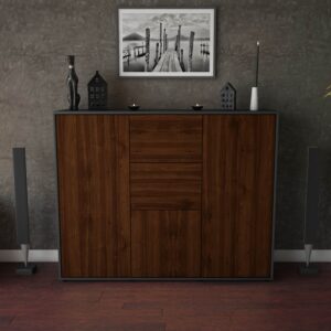 Highboard - Polina - Design Holzdekor - Freistehend mit Push to Open 136 cm Anthrazit - Front Eiche  Bestellnummer:2030207857