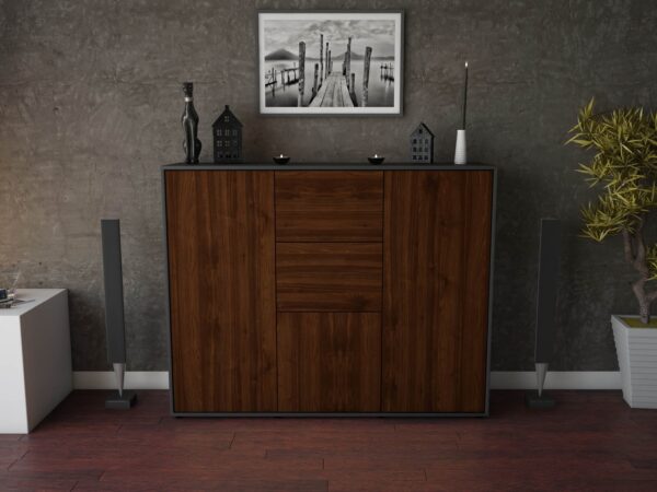 Highboard - Polina - Design Holzdekor - Freistehend mit Push to Open 136 cm Anthrazit - Front Eiche  Bestellnummer:2030207857