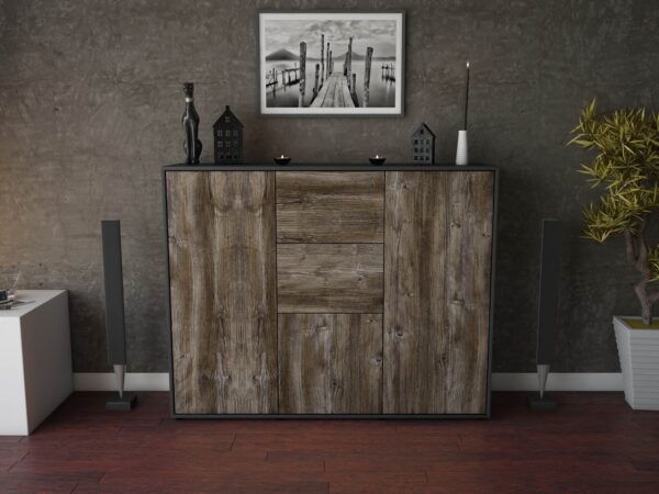 Highboard - Polina - Design Holzdekor - Freistehend mit Push to Open 136 cm Anthrazit - Front Walnuss  Bestellnummer:2030207858