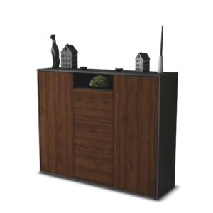 Highboard - Quartilla - Design Holzdekor - Freistehend mit Push to Open 136 cm Anthrazit - Front Zeder  Bestellnummer:2030208166