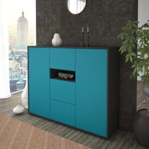 Highboard - Quinta - Design Farbakzent - Freistehend mit Push to Open 136 cm Anthrazit - Front Lila  Bestellnummer:2030208277