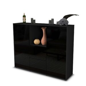 Highboard - Rabea - Design Hochglanz - Freistehend mit Push to Open 136 cm Anthrazit - Front Gr?n  Bestellnummer:2030208375