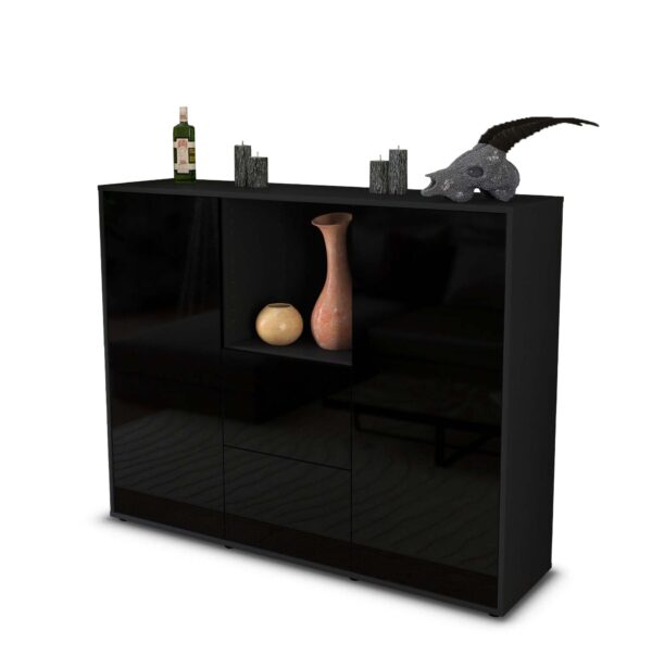 Highboard - Rabea - Design Hochglanz - Freistehend mit Push to Open 136 cm Anthrazit - Front Gr?n  Bestellnummer:2030208375