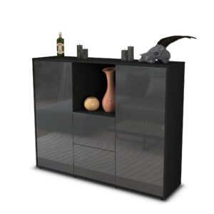 Highboard - Rabea - Design Hochglanz - Freistehend mit Push to Open 136 cm Anthrazit - Front Grau  Bestellnummer:2030208376