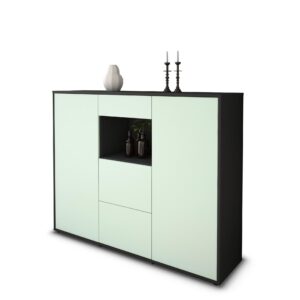 Highboard - Rachelle - Design Farbakzent - Freistehend mit Push to Open 136 cm Anthrazit - Front Mint  Bestellnummer:2030208479