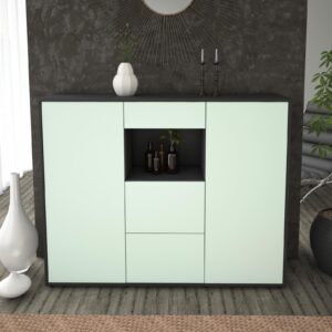 Highboard - Rachelle - Design Farbakzent - Freistehend mit Push to Open 136 cm Anthrazit - Front Gelb  Bestellnummer:2030208480