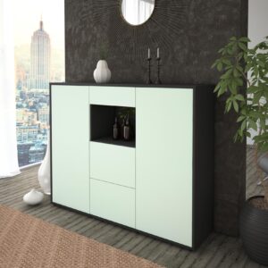 Highboard - Rachelle - Design Farbakzent - Freistehend mit Push to Open 136 cm Anthrazit - Front Lila  Bestellnummer:2030208481