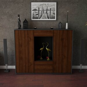 Highboard - Raffaela - Design Holzdekor - Freistehend mit Push to Open 136 cm Anthrazit - Front Eiche  Bestellnummer:2030208571