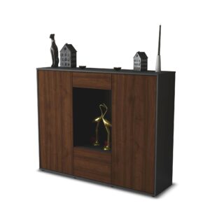 Highboard - Raffaela - Design Holzdekor - Freistehend mit Push to Open 136 cm Anthrazit - Front Walnuss  Bestellnummer:2030208572