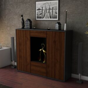 Highboard - Raffaela - Design Holzdekor - Freistehend mit Push to Open 136 cm Anthrazit - Front Pinie  Bestellnummer:2030208573