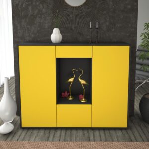 Highboard - Raffaela - Design Farbakzent - Freistehend mit Push to Open 136 cm Anthrazit - Front Mint  Bestellnummer:2030208581