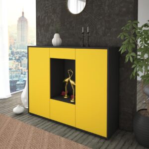 Highboard - Raffaela - Design Farbakzent - Freistehend mit Push to Open 136 cm Anthrazit - Front Lila  Bestellnummer:2030208583