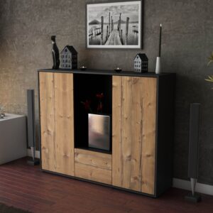 Highboard - Renata - Design Holzdekor - Freistehend mit Push to Open 136 cm Anthrazit - Front Eiche  Bestellnummer:2030209183