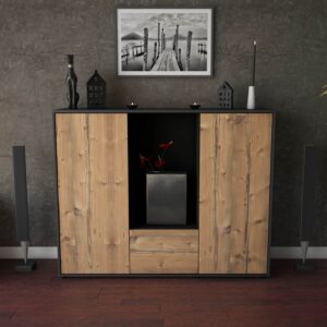 Highboard - Renata - Design Holzdekor - Freistehend mit Push to Open 136 cm Anthrazit - Front Walnuss  Bestellnummer:2030209184