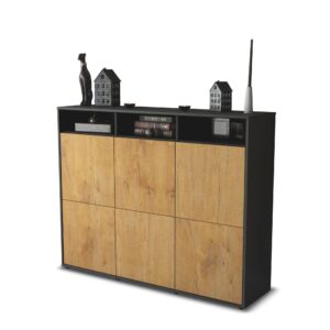 Highboard - Sara - Design Holzdekor - Freistehend mit Push to Open 136 cm Anthrazit - Front Eiche  Bestellnummer:2030211835