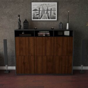 Highboard - Sara - Design Holzdekor - Freistehend mit Push to Open 136 cm Anthrazit - Front Treibholz  Bestellnummer:2030211839