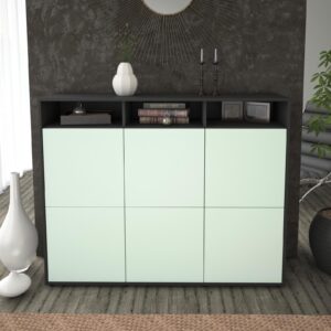 Highboard - Sara - Design Farbakzent - Freistehend mit Push to Open 136 cm Anthrazit - Front Gelb  Bestellnummer:2030211846