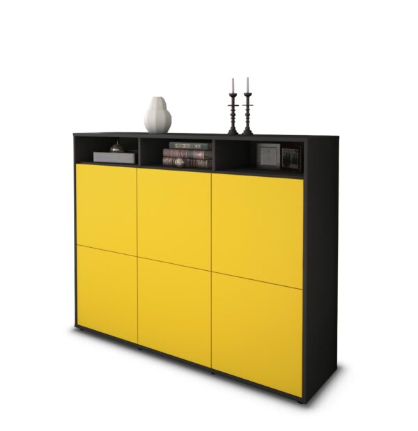 Highboard - Sara - Design Farbakzent - Freistehend mit Push to Open 136 cm Anthrazit - Front T?rkis  Bestellnummer:2030211848